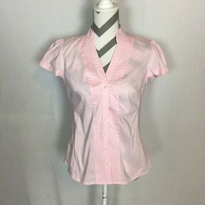 New Express Pink Blouse V Neck Ruched Short Sleeve
